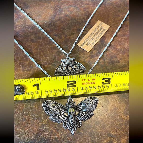 Dead head death moth necklace 925 Silver S925 set Womans new goth jewelry emo - Picture 2 of 8